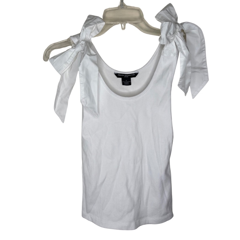 French Connection White Bow Shoulder Tank Top